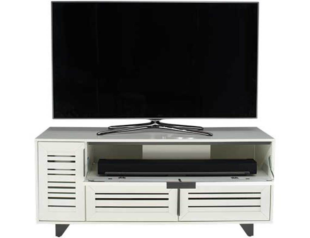 JUNIPER52-AW Antique White Front with TV and Soundbar Door Open